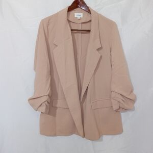Heyson Open Front Ruched Sleeve Blazer Womens L 3/4 Sleeves Tan Blazer